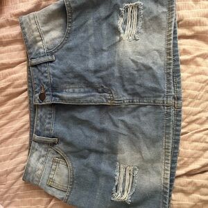 Distressed Denim Mini Skirt